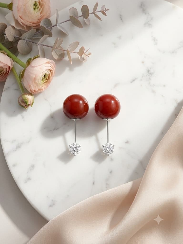 Deep Red Carnelian & Solitaire Drop Earrings 3