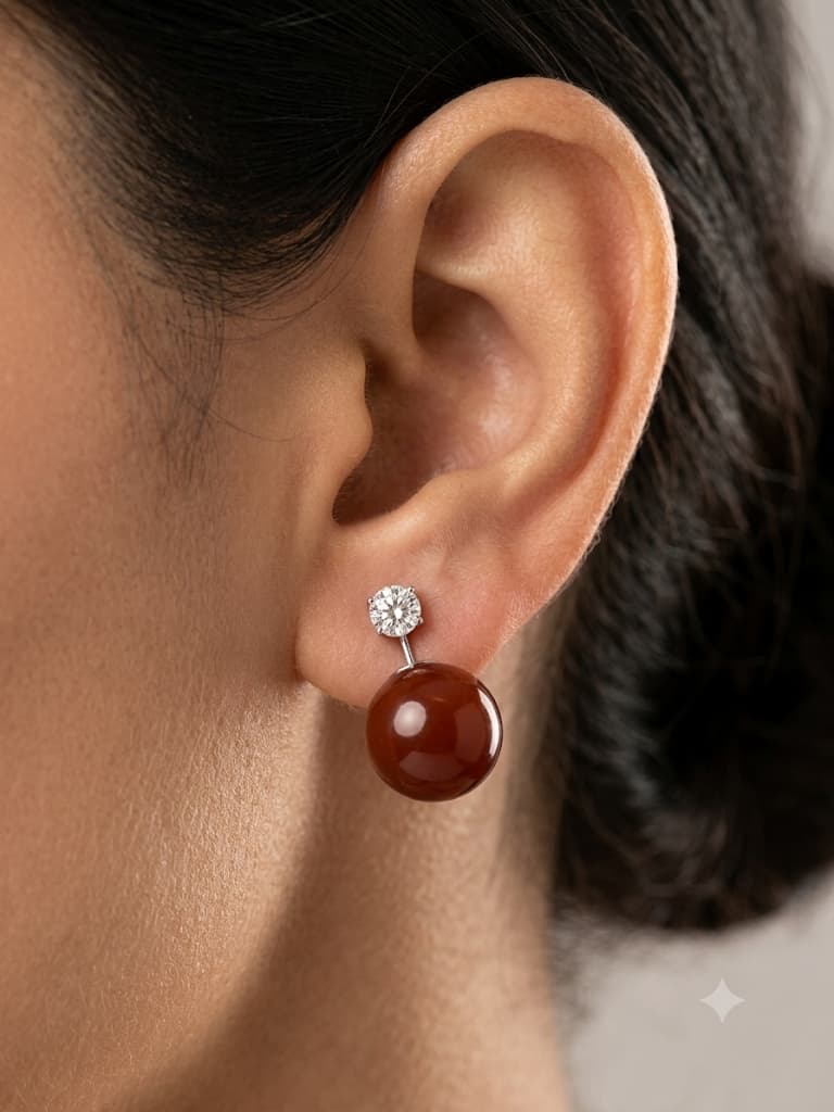 Deep Red Carnelian & Solitaire Drop Earrings 2