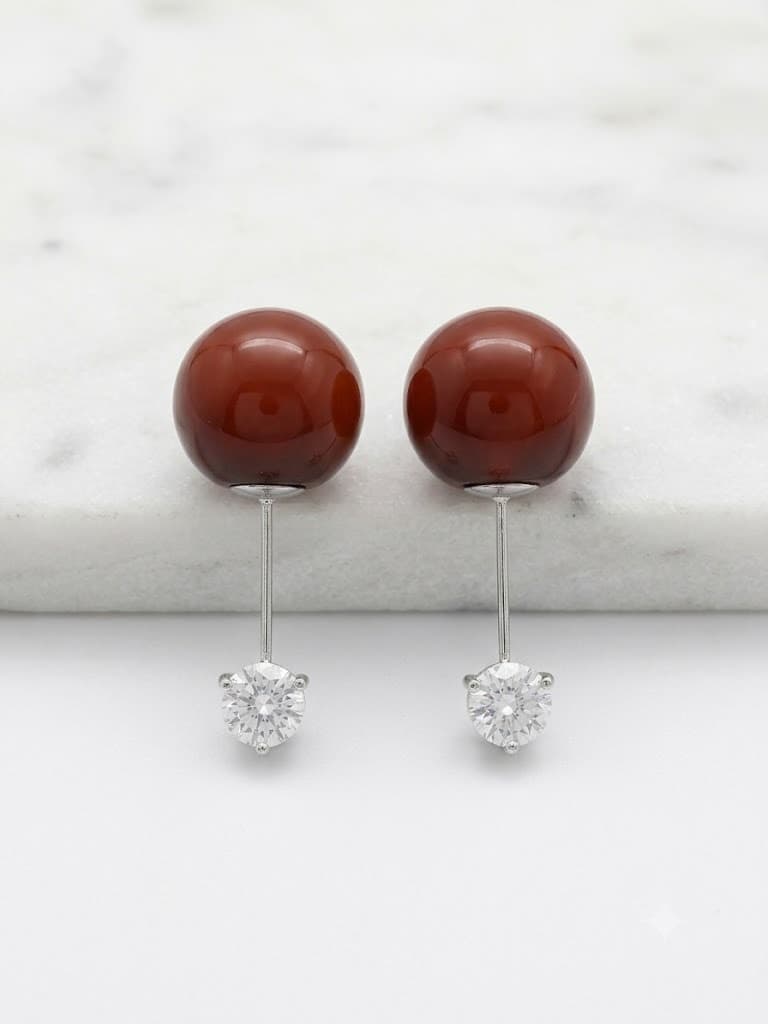 Deep Red Carnelian & Solitaire Drop Earrings