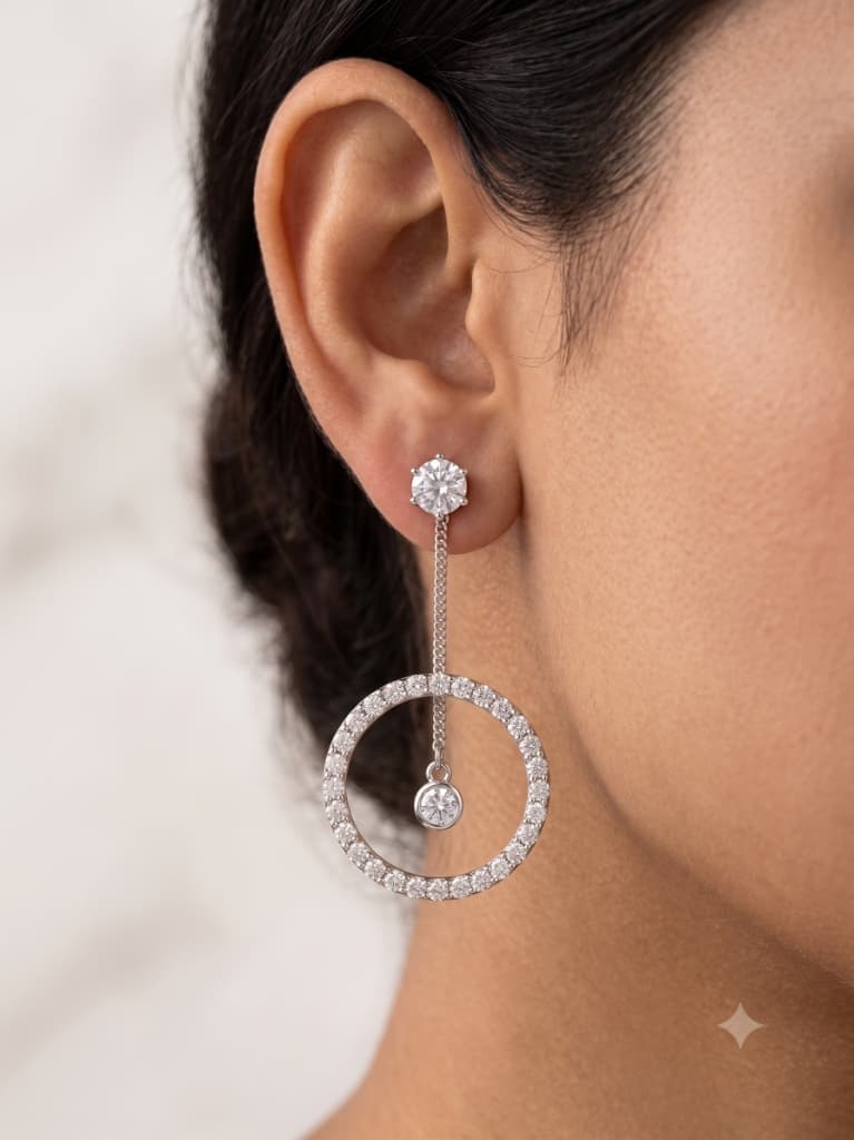 Solitaire Halo Circle Drop Earrings 2
