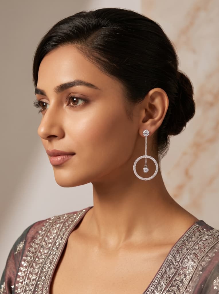 Solitaire Halo Circle Drop Earrings 4