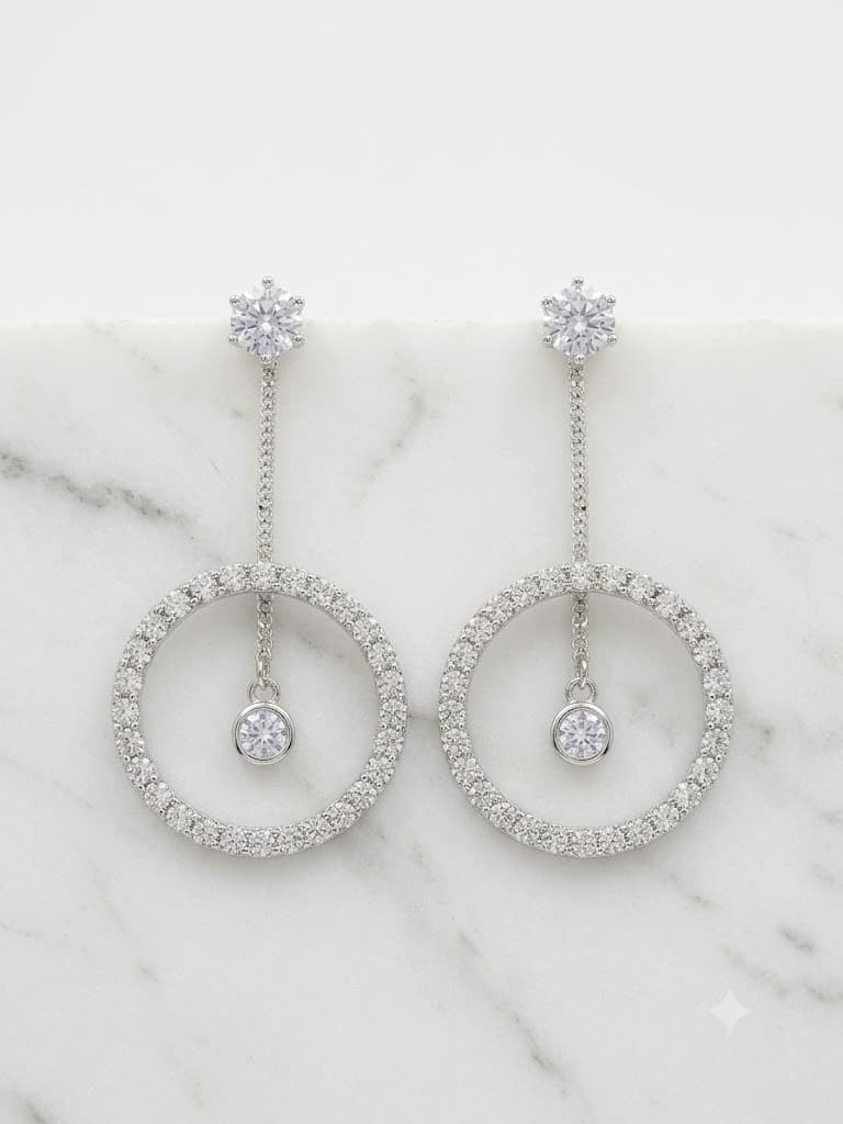 Solitaire Halo Circle Drop Earrings