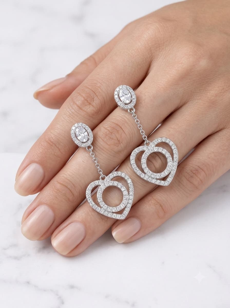 Crystal Double Heart Drop Earrings 3
