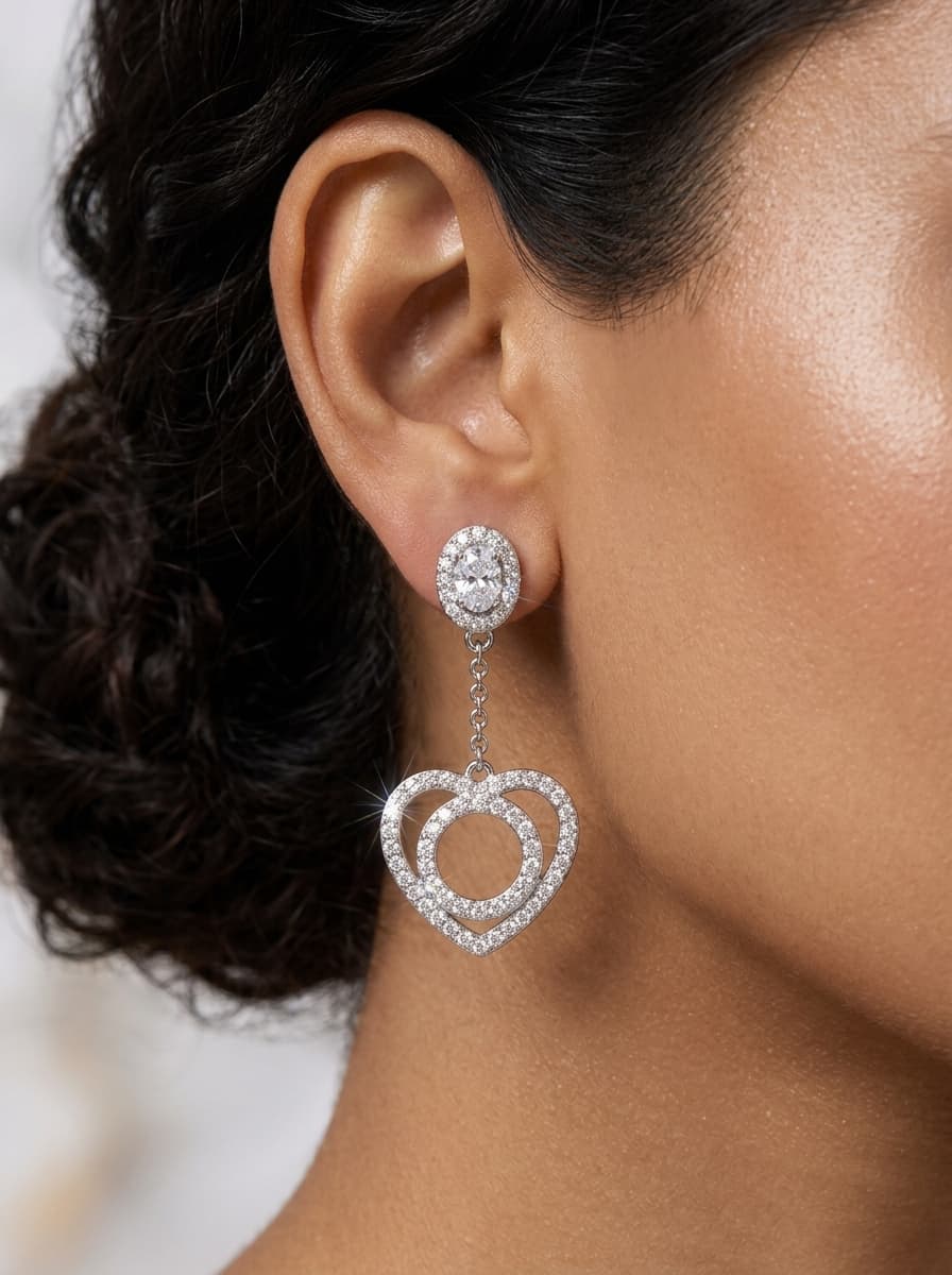 Crystal Double Heart Drop Earrings 2