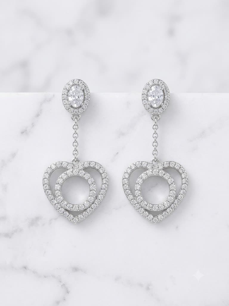 Crystal Double Heart Drop Earrings