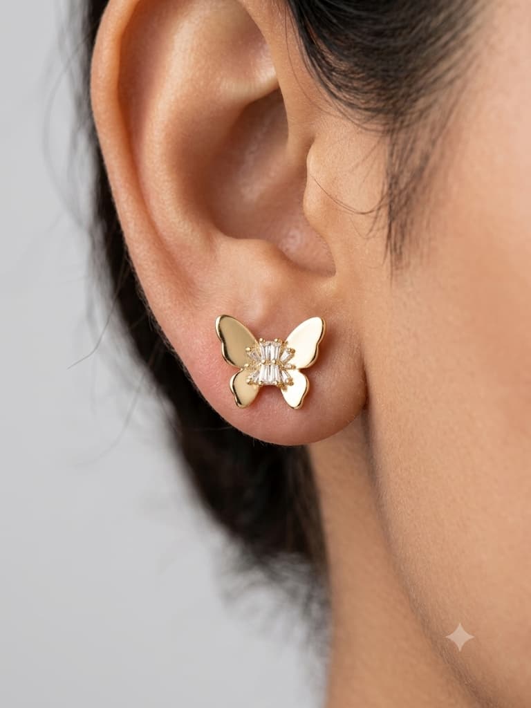 Baguette Crystal Gold Butterfly Studs 2