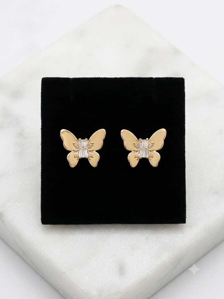 Baguette Crystal Gold Butterfly Studs