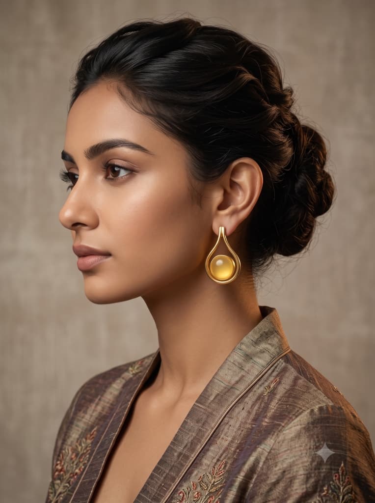 Golden Teardrop Citrine Stud Earrings 3