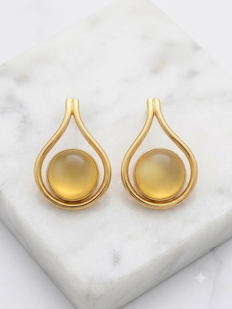 Golden Teardrop Citrine Stud Earrings