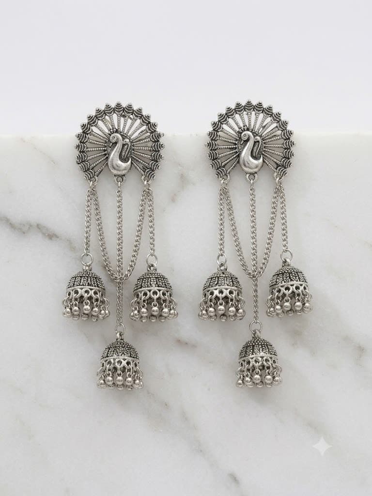 Royal Peacock Hanging Chain Jhumka Earrings