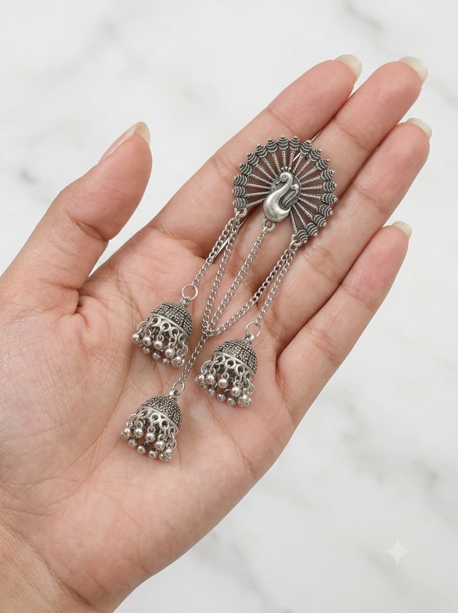 Royal Peacock Hanging Chain Jhumka Earrings 3